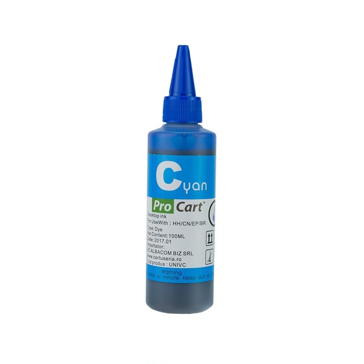 ProCart® DYE univerzális utántöltő tinta, 100 ml, cián