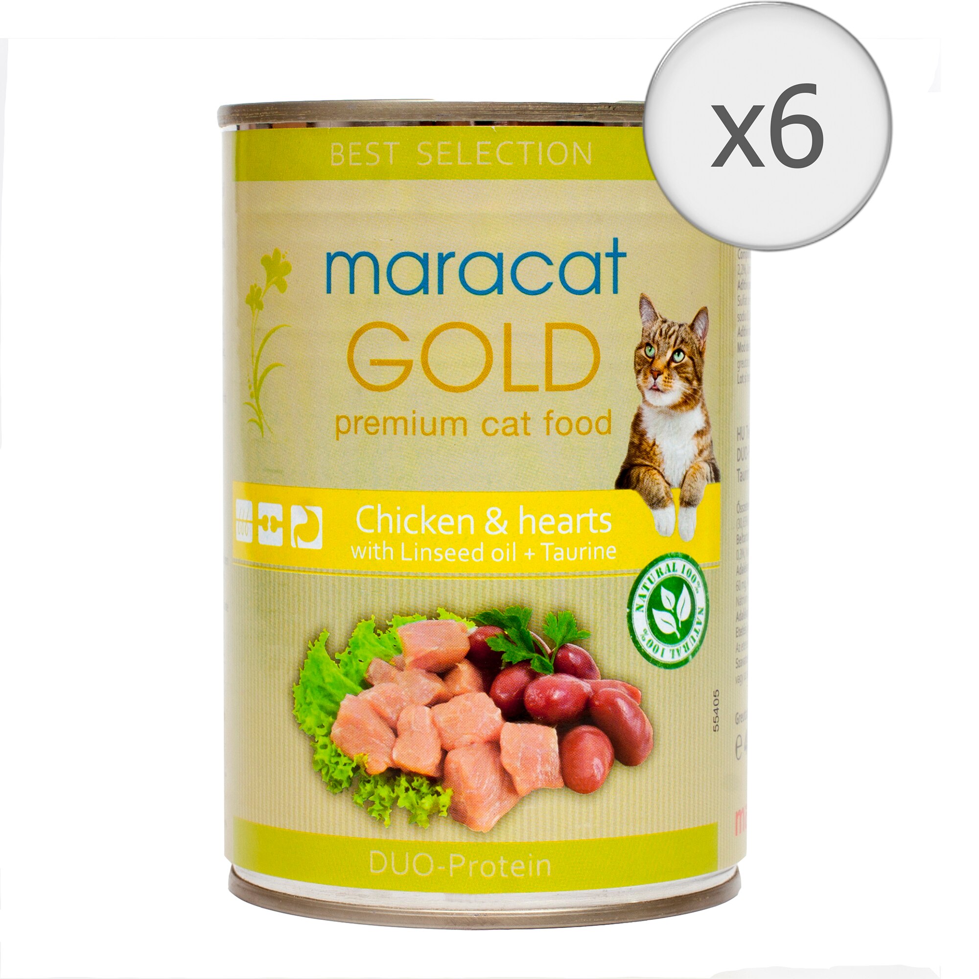 Hrana umeda pentru pisici Mara Cat Gold, Pui si Inimi, 6x400g