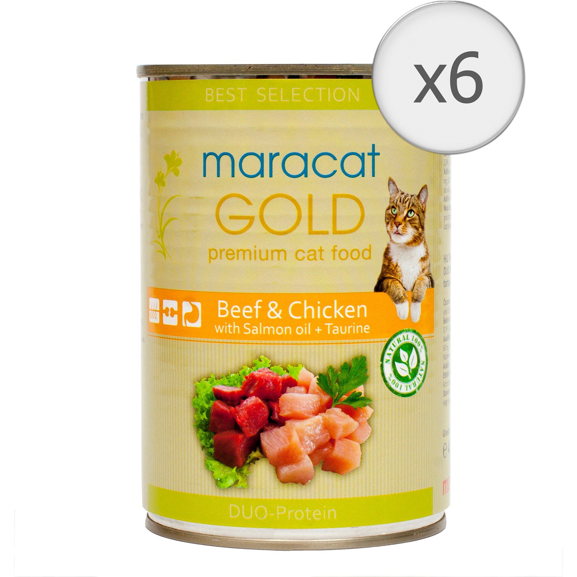 Hrana umeda pentru pisici Mara Cat Gold, Vita si Pui, 6x400g