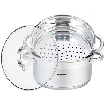Oala inox pentru fiert cu aburi Klausberg, capacitate 5 litri, 3 piese, inductie, capac Oala inox pentru fiert cu aburi Klausberg, capacitate 5 litri, 3 piese, inductie, capac