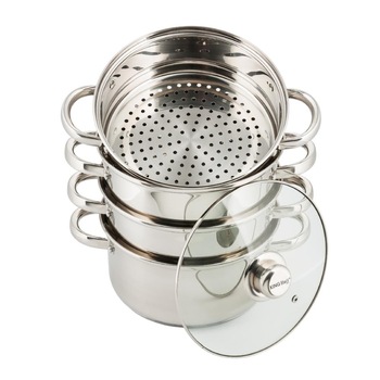 Oala inox pentru fiert cu aburi KingHoff, capacitate 4 litri, 5 piese, inductie, capac Oala inox pentru fiert cu aburi KingHoff, capacitate 4 litri, 5 piese, inductie, capac