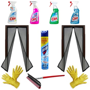 Pachet - 2 x Plasa neagra pentru insecte cu inchidere magnetica, 90x210cm + Aroxol spray insecticid universal + 2 x Manusi din cauciuc + Stergator geam + 4 x Clin pentru geamuri (vis mediteranean, lamaie, mar verde, clasic) Pachet - 2 x Plasa neagra pentru insecte cu inchidere magnetica, 90x210cm + Aroxol spray insecticid universal + 2 x Manusi din cauciuc + Stergator geam + 4 x Clin pentru geamuri (vis mediteranean, lamaie, mar verde, clasic)