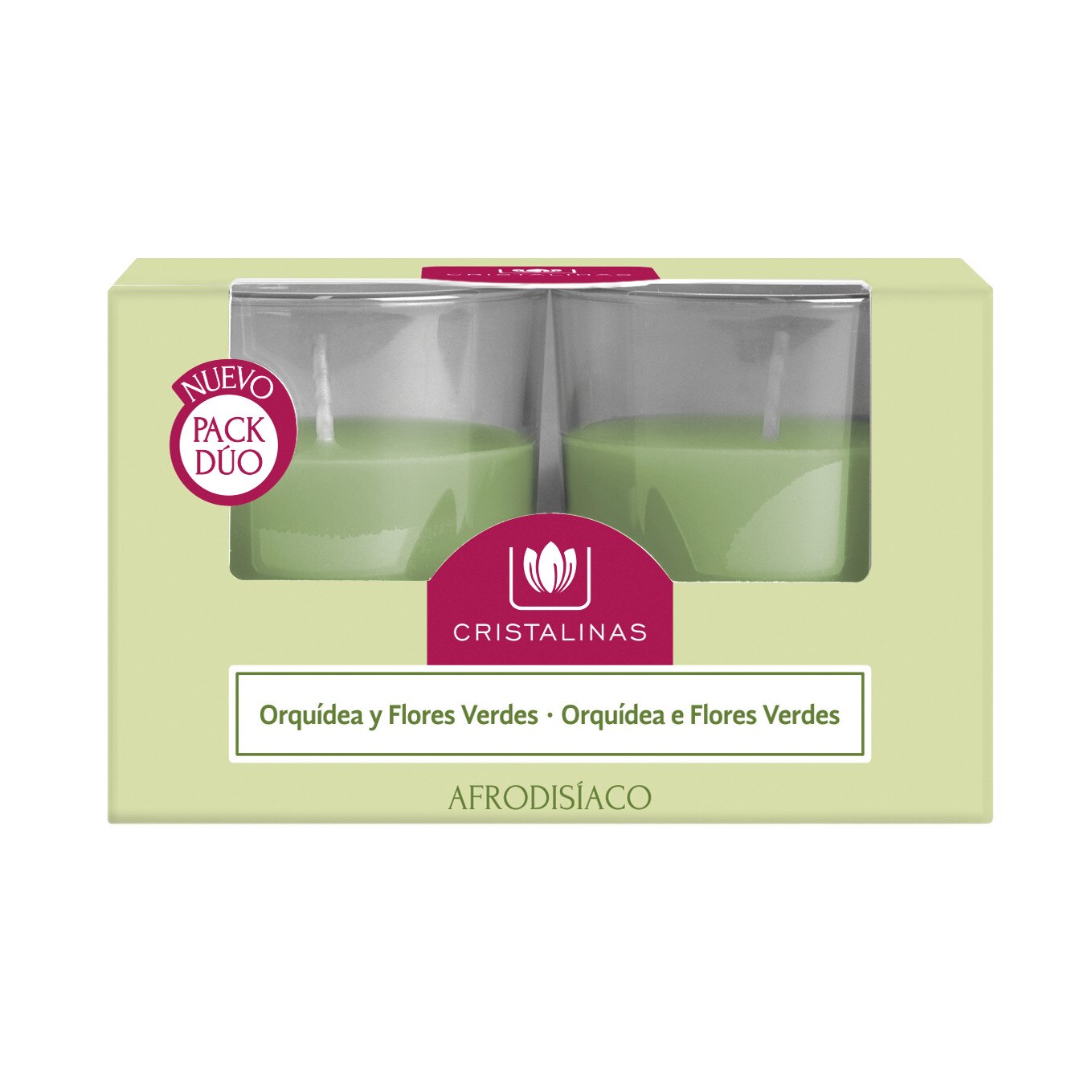 Set lumanari naturale Cristalinas, Orhidee si flori verzi 2 bucati (20 ore)