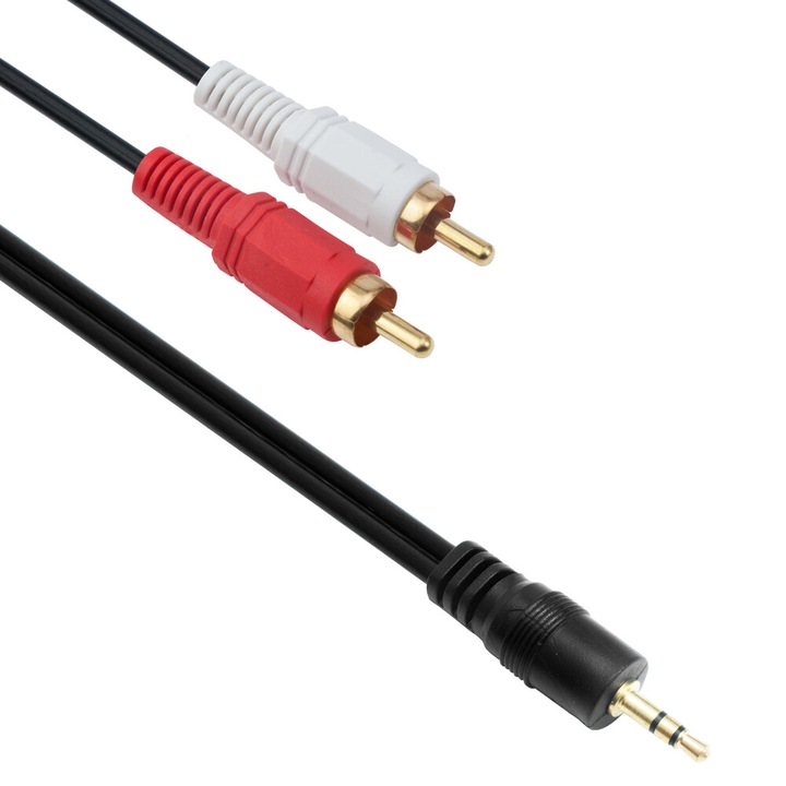 Аудио кабел Detech Jack 3.5mm - RCA Tata, 1.5m, Stereo, черен
