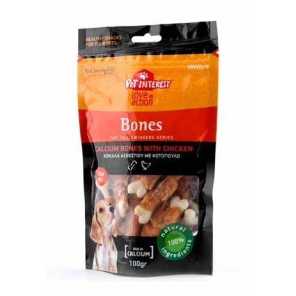 Recompense pentru caini, Tail Swingers, oase cu calciu si pui, 100 g