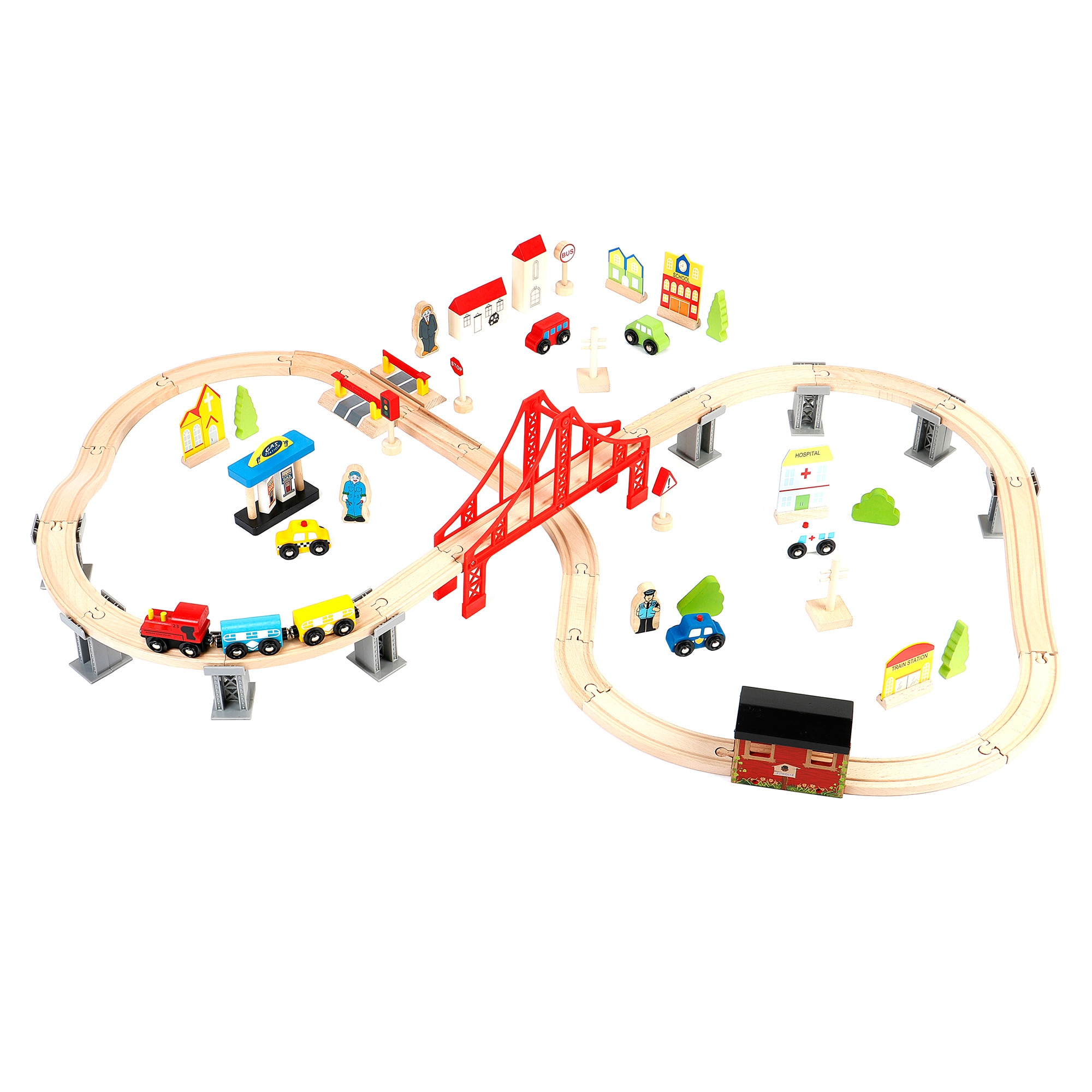Set tren Mappy cu circuit, din lemn