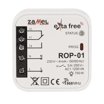 Receptor radio cu 1 canal ZAMEL, ROP-01, 230 V AC, Alb Receptor radio cu 1 canal ZAMEL, ROP-01, 230 V AC, Alb