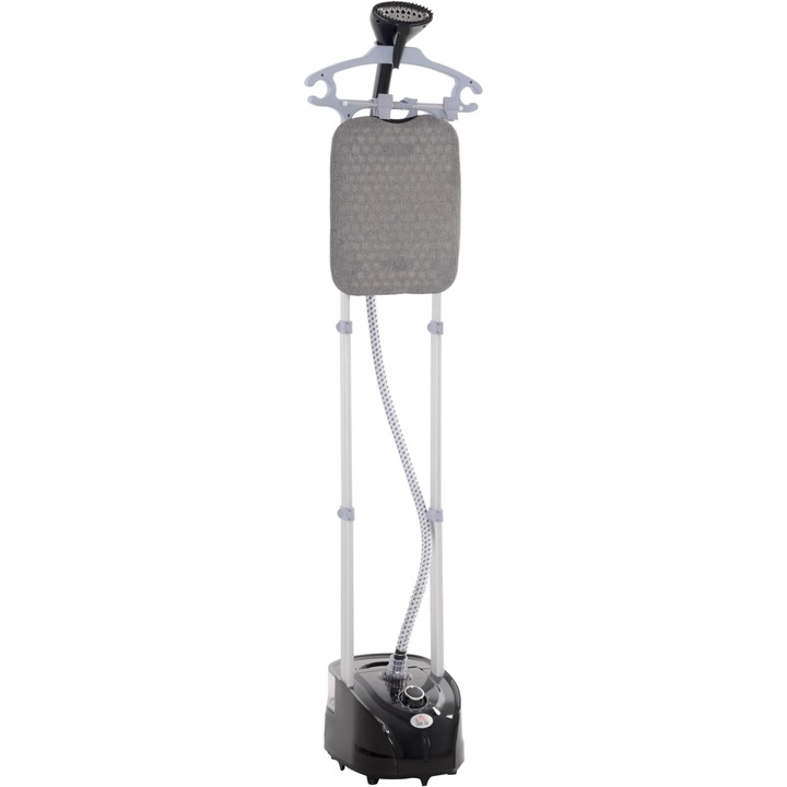 HOMCOM Aparat de calcat cu abur vertical, 1950 W, 32 g/min, autonomie de pana la 45 de minute, negru, rezervor de apa de 2 L, tija telescopica, abur vertical, 11 trepte de temperatura, gata de utilizare in 38 de secunde, cu masa de calcat si umeras inclus