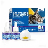 Difuzor cu feromoni calmant pentru pisici, kit 1 difuzor + 2 rezerve 48ml, reduce stresul, anxietatea, marcajul cu urina si zgarieturile, acoperire pana la 700 mp, calmare naturala pentru pisici