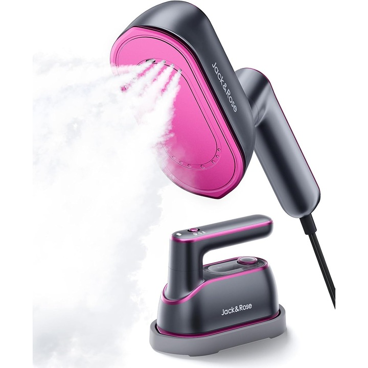 Jack&Rose” aparat de calcat cu abur portabil, ultra-compact si rotativ Aparat de calcat cu abur 2-in-1, tensiune de 220–240 V, putere de 1200 W, incalzire rapida in 8 secunde, abur uniform, rezervor de 150 ml, ideal pentru calatorii, acasa si calatorii