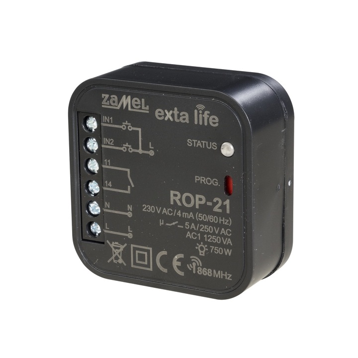 Receptor radio ZAMEL, ROP-21 cu 1 canal, 230 V AC, 0,45 - 0,80W, Negru
