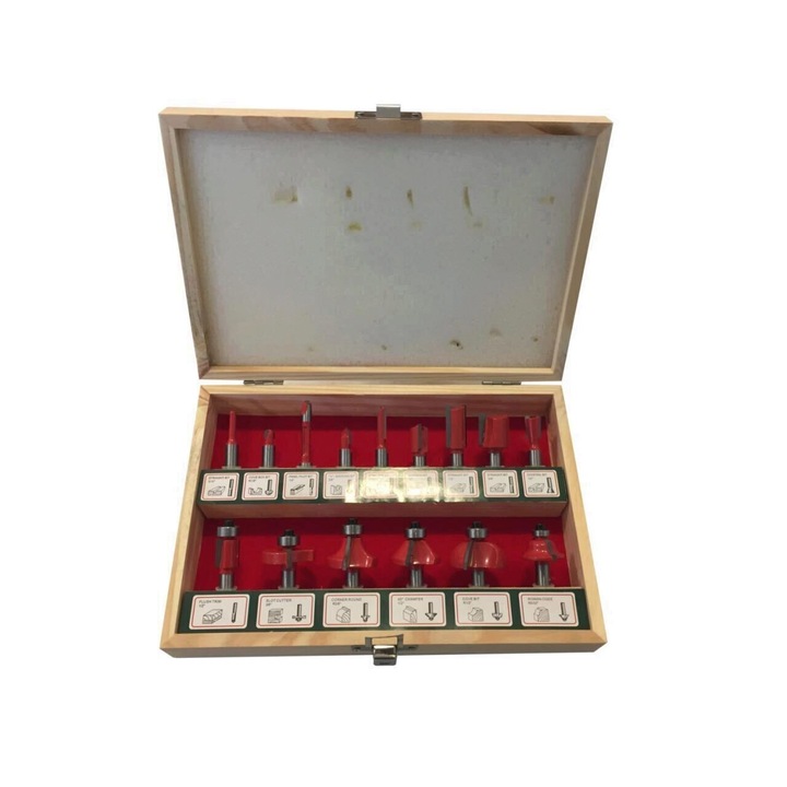 Комплект профилни фрези за дърво 15 бр, вал 8 мм, Raider