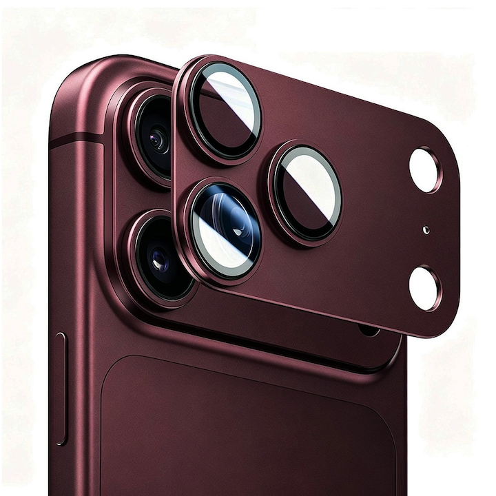 Protectie Camera Foto Lito, Crown Halo AR + AF Camera Lens, pentru iPhone 18 Pro Max, Visiniu (Dark Cherry)
