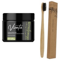 Set Pudra Organica din carbune activ nuca de cocos, naturala 100%, cu efect albire dinti, 60g si Periuta ecologica de dinti din bambus cu ioni carbune activat - curata, detoxifiaza, Vienta