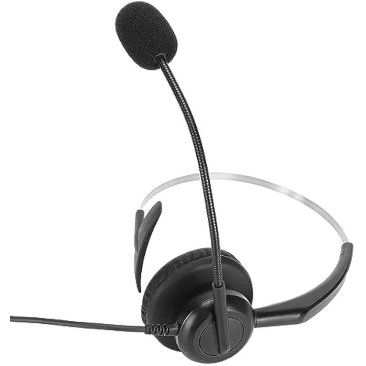 Casti mono cu fir K0588-CJ-260911-4123, microfon cu anulare a zgomotului, difuzoare HD wideband, brat microfon rotativ 180°, negru