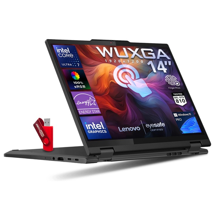 Laptop Lenovo ThinkPad T14s 2-in-1 G1, Intel Core Ultra 7 265U, 64GB 4TB SSD, 14" WUXGA 1920x1200 IPS Touch, Intel Graphics, Windows 11 Pro