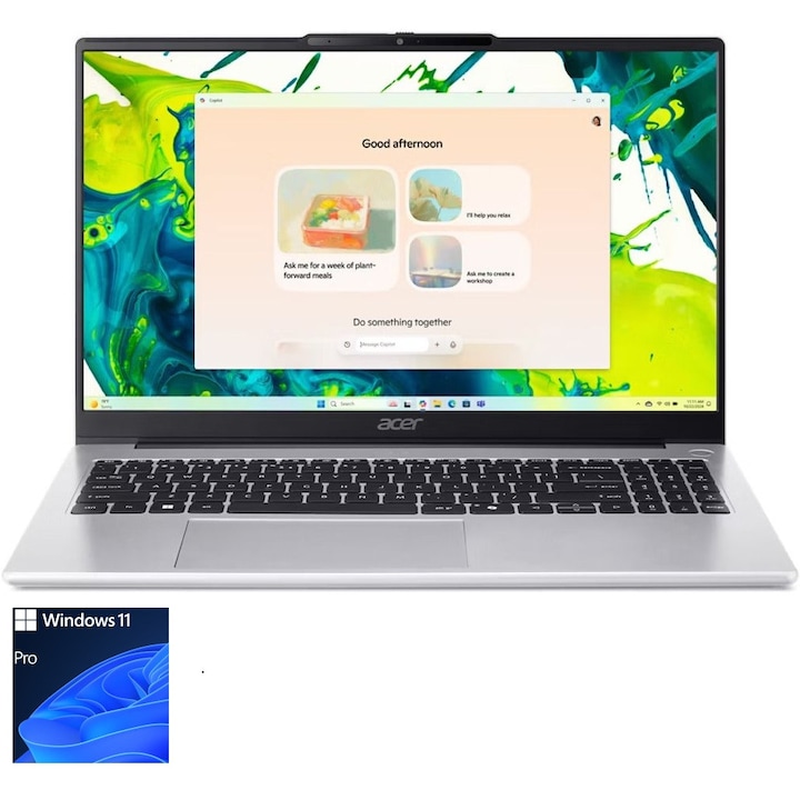 Laptop Acer Aspire Lite 15 AL15-45P cu procesor AMD Ryzen 7 5825U, 15.6" FullHD, 16GB RAM, 512GB SSD, Windows 11 Pro, Light Silver
