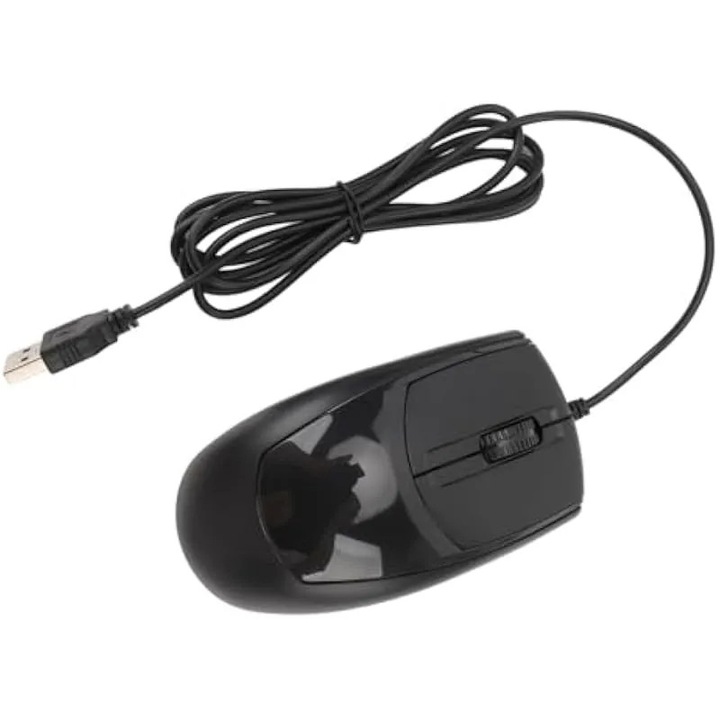 Оптична USB мишка K0588-CJ-260911-4104, с кабел, 1200 DPI, безшумен клик, черна
