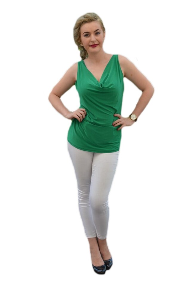 Bluza cu model simplist si decolteu cascada, D&J Exclusive, Verde