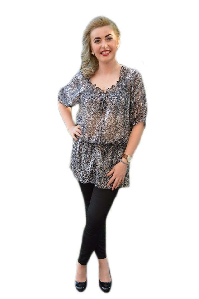 Bluza lunga tip tunica de vara, cu elastic in talie, D&J Exclusive, Gri