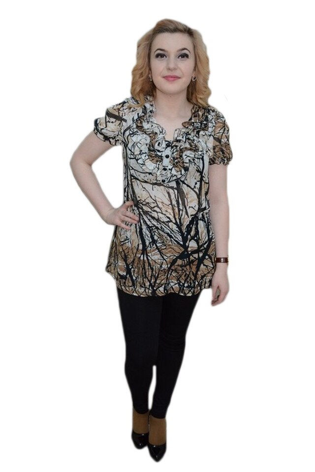 Bluza lunga tip tunica de vara, cu elastic in talie, D&J Exclusive, Maro