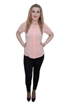 Bluza cu maneca scurta, croi usor asimetric, D&J Exclusive, Corai Bluza cu maneca scurta, croi usor asimetric, D&J Exclusive, Corai