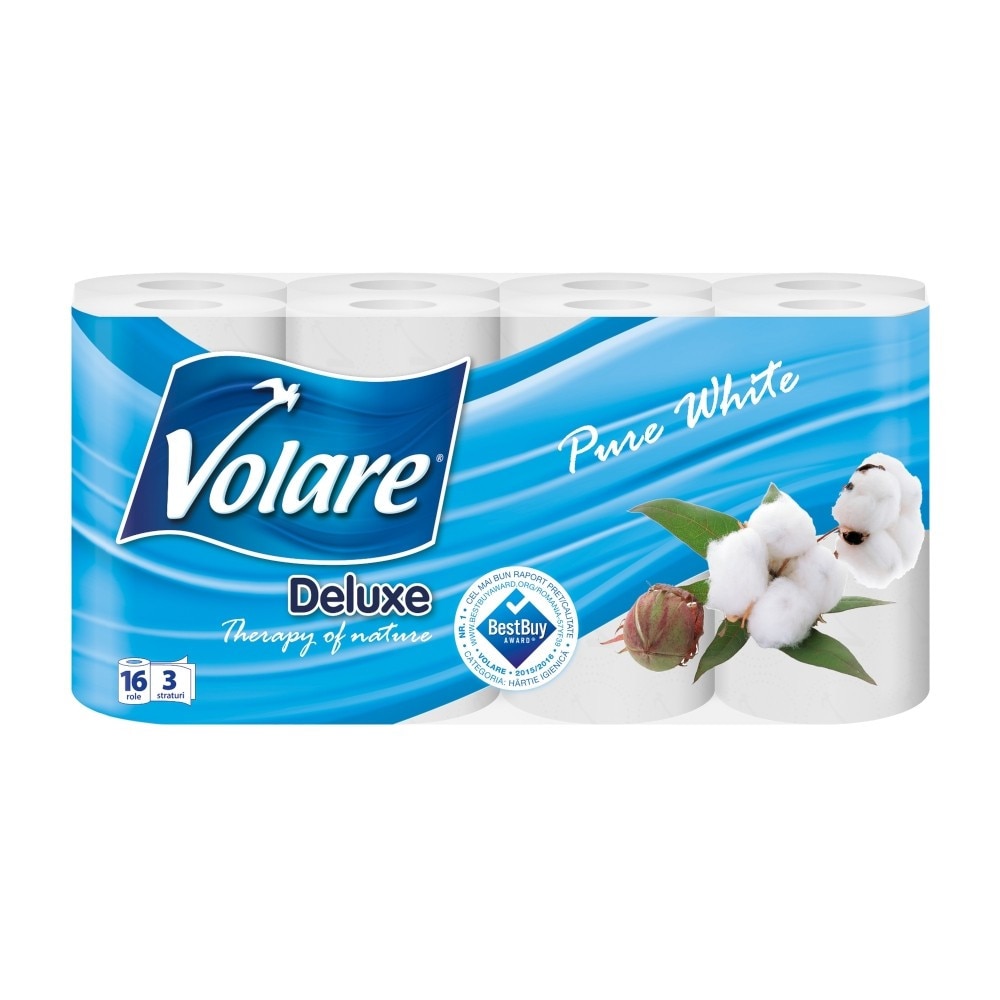 Hartie igienica 3 straturi Deluxe 10 role Volare, Pure White