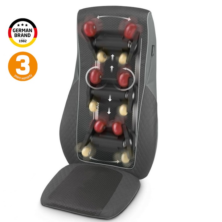 Scaun de masaj Medisana MC 824 Premium, masaj Shiatsu, punctiform si cu role, functie de incalzire, 3 niveluri de intensitate, negru/gri