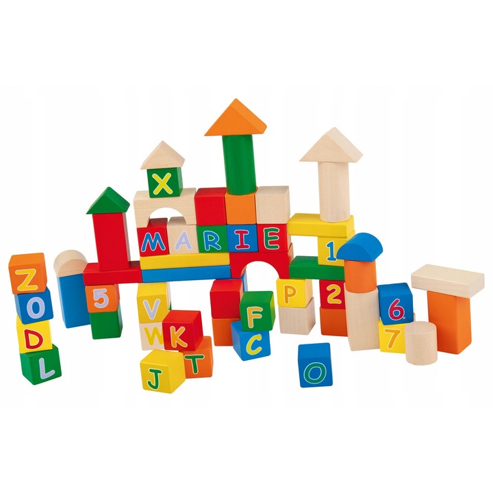 Комплект дървени кубчета Playtive, 58 части