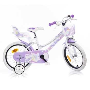 Bicicleta pentru fetite Dino Bikes 166RSN made in Italy, cu frana dubla, roti ajutatoare, cosulet si scaunel, model Fairy Bicicleta pentru fetite Dino Bikes 166RSN made in Italy, cu frana dubla, roti ajutatoare, cosulet si scaunel, model Fairy