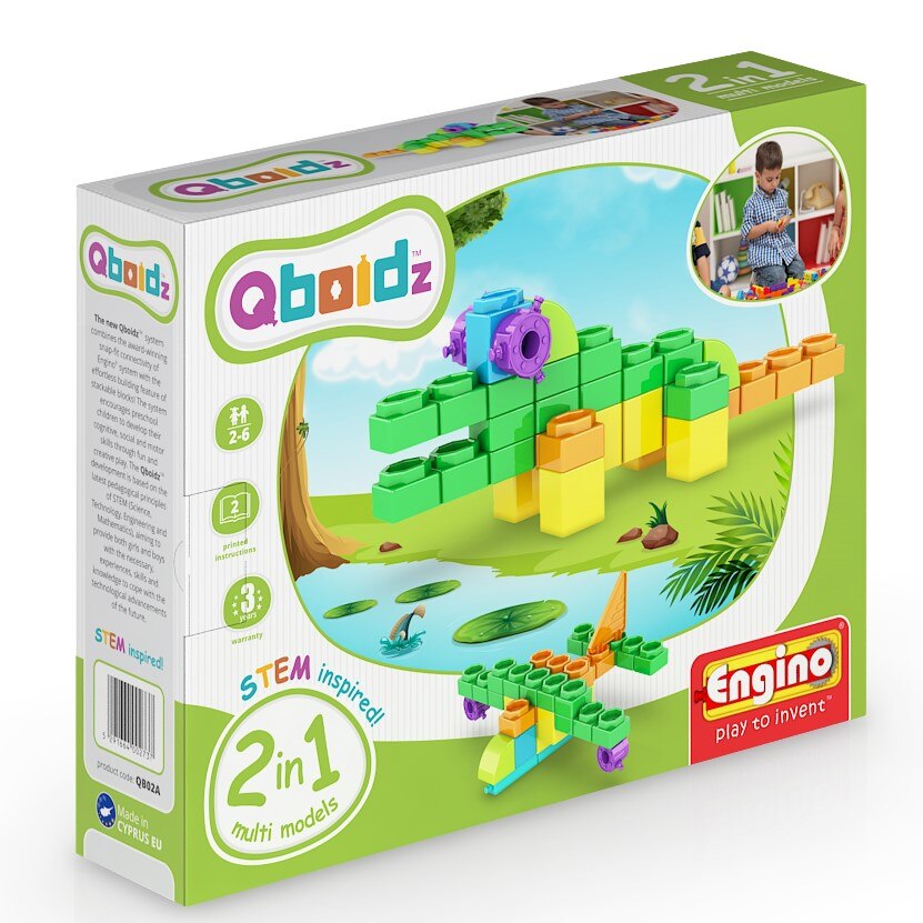 Joc de constructie creativ, Engino Qboidz 2 in 1 Multimodele (Crocodil)