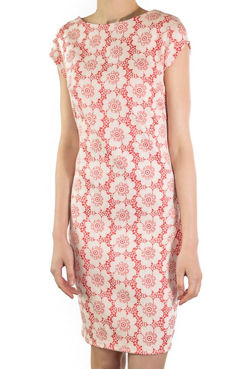 Rochie dama print dantela Gillmod, Rosu/Alb