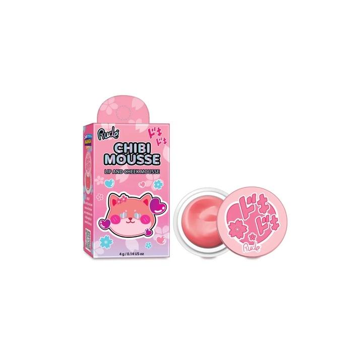 Ruj Rude, Chibi Mousse, Balsam 2-in-1 pentru buze și obraji, roz, 4 g