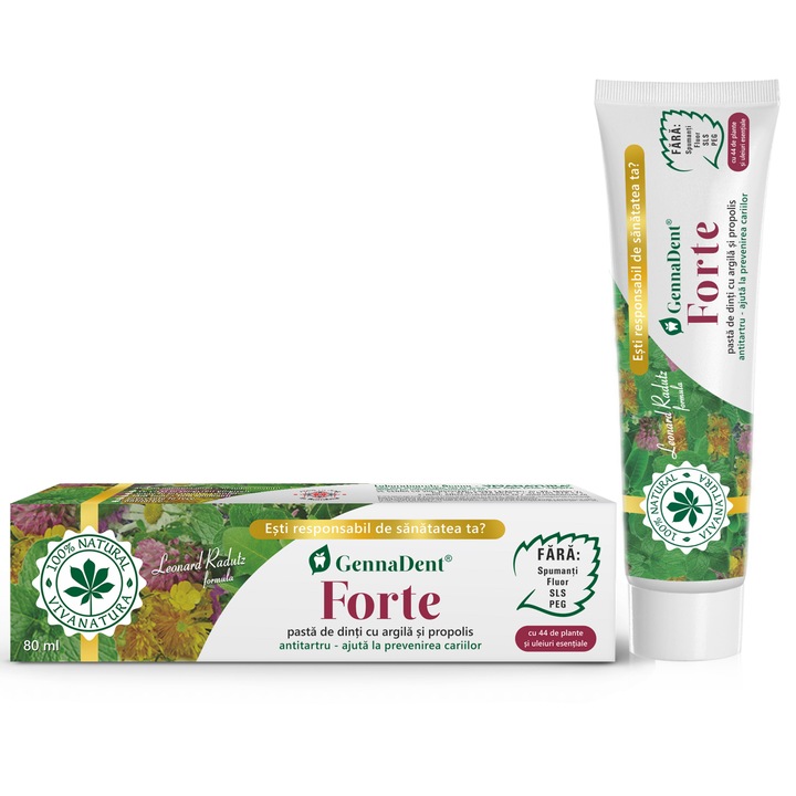VIVA NATURA, Pasta de Dinti Gennadent Forte cu Argila si Propolis 80ml