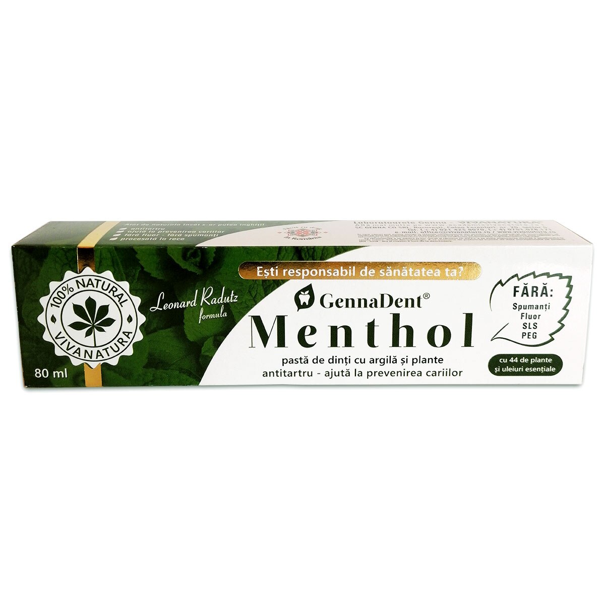 Pasta Dinti Gennadent Menthol, 80ml, Vivanatura