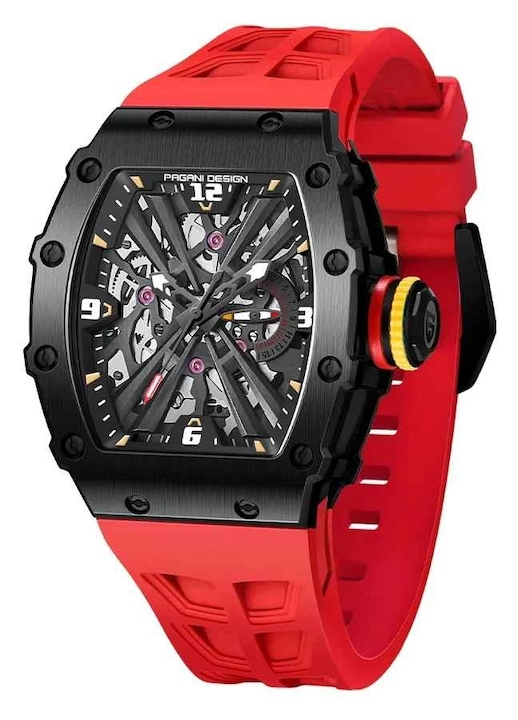 Часовник PAGANI DESIGN PD-1738 Black Red, Кварцов VH65, Сапфир AR, 42мм, 50М