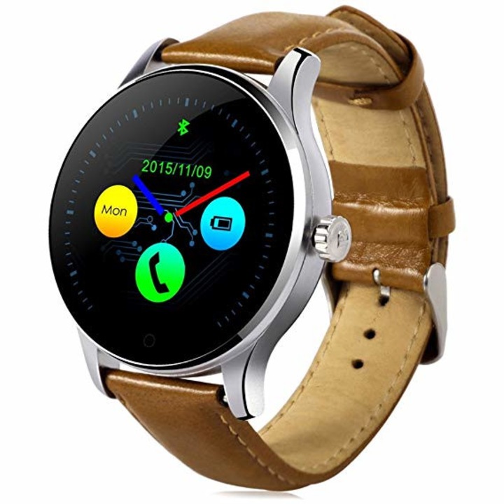 Ceas Smartwatch KTM Edition 88 Stainless Steel, Monitorizare Ritm Cardiac, Curea de piele maro, Android, IOS, Bluetooth, Handsfree, Touchscreen, G-senzor, Pedometru