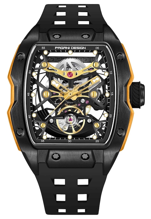 Автоматичен часовник PAGANI DESIGN PD-YS018 Black Gold Skeleton, сапфир, 42мм, 50М