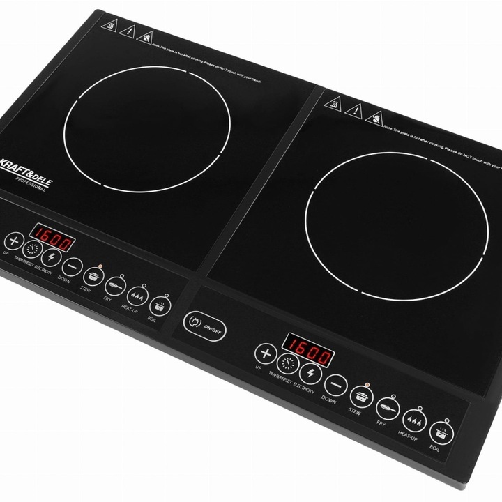 Plita cu inductie dubla KraftDele KD4167, 2000 W, 2 zone de gatire, panou tactil, 4 moduri de lucru si timer