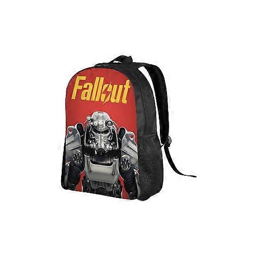 Rucsac din poliester 600D Oxford cu print Fallout, compartiment pentru laptop 15 inch, bretele captusite reglabile, rosu/negru