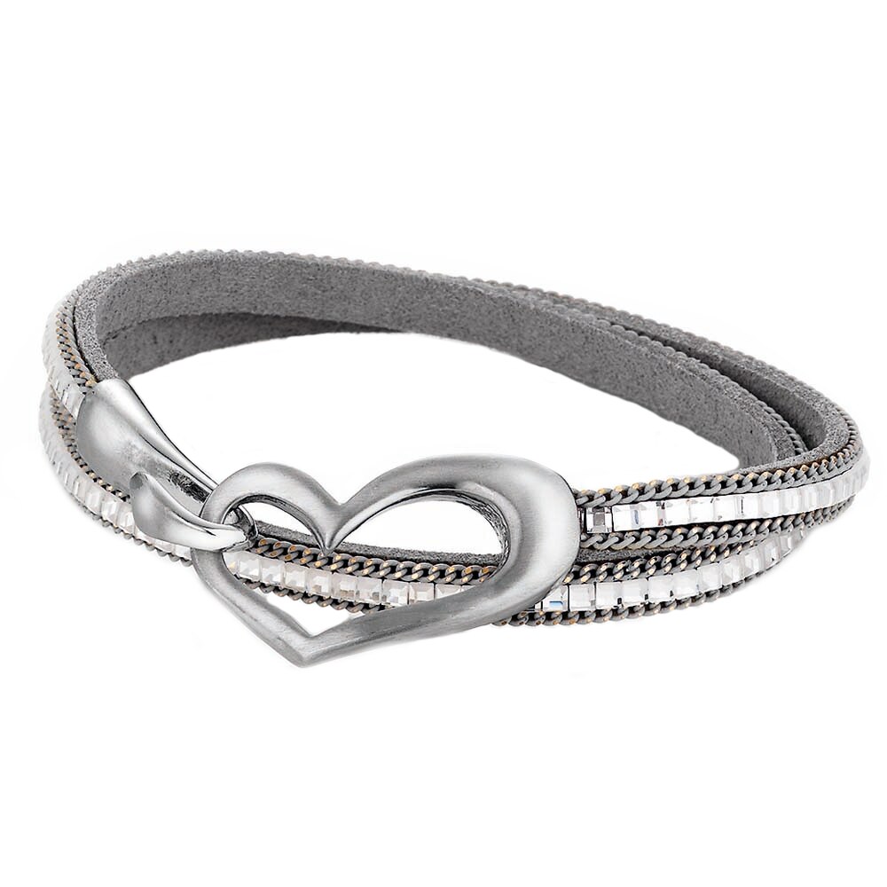 Bratara fashion, din piele bej, cu charm inima