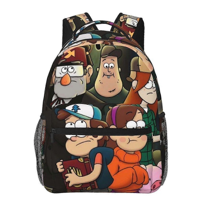 Rucsac din poliester 600D cu imprimeu Gravity Falls, compartiment pentru laptop 15", multicolor