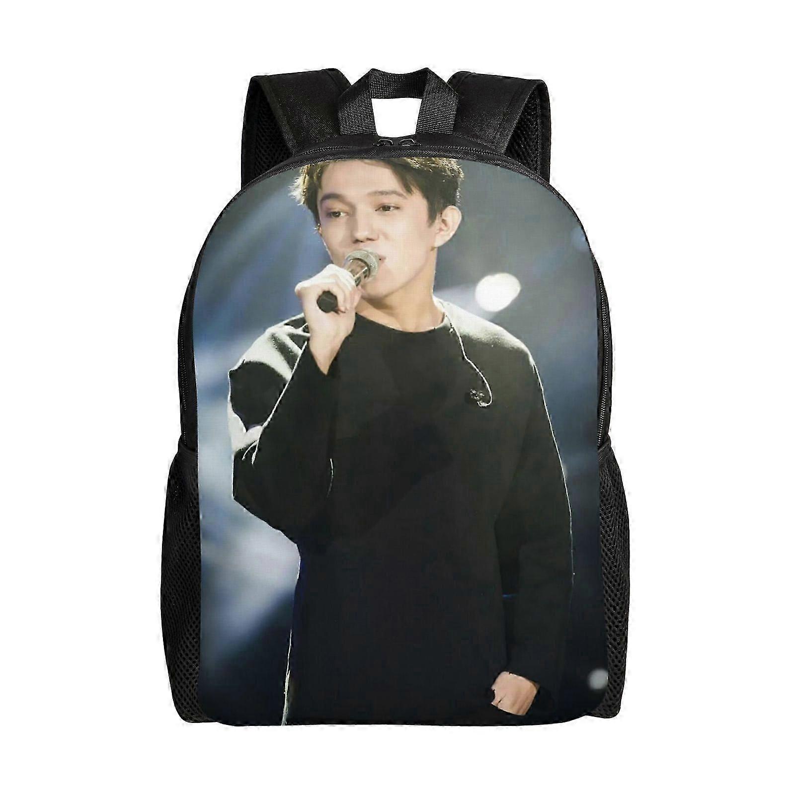 Rucsac unisex din Oxford 600D cu print frontal Dimash Kudaibergen, compartiment pentru laptop 15", negru