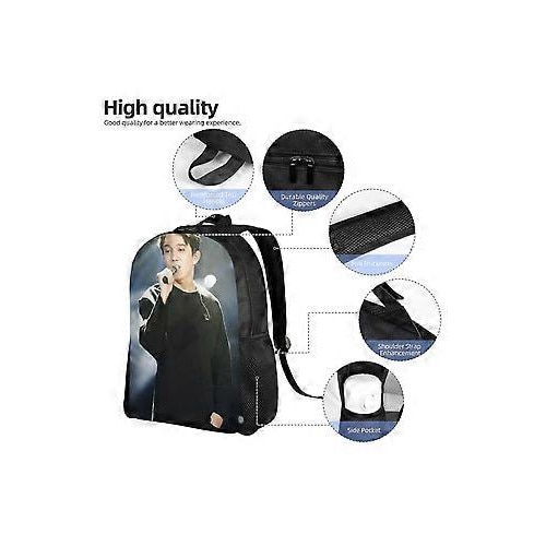 Rucsac unisex din Oxford 600D cu print frontal Dimash Kudaibergen, compartiment pentru laptop 15", negru