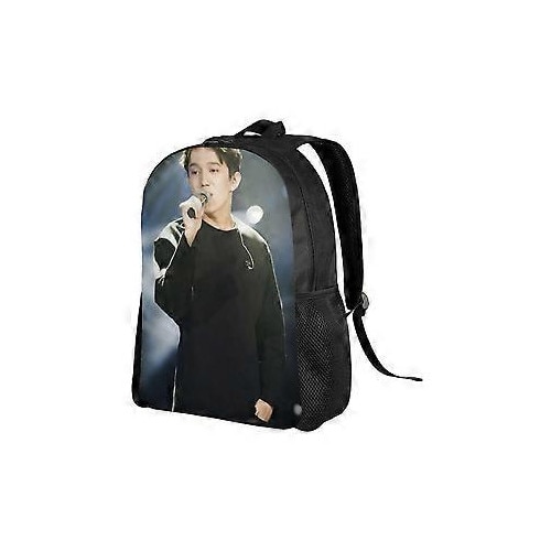 Rucsac unisex din Oxford 600D cu print frontal Dimash Kudaibergen, compartiment pentru laptop 15", negru