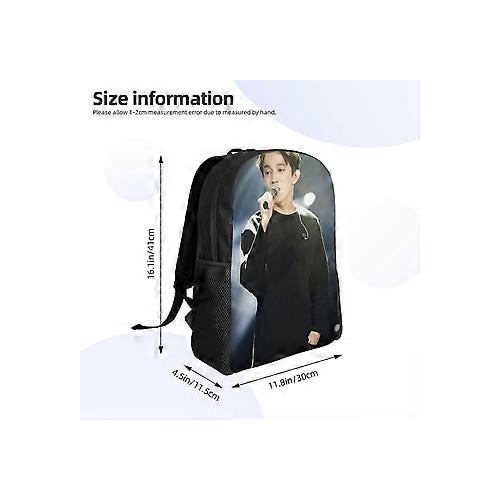 Rucsac unisex din Oxford 600D cu print frontal Dimash Kudaibergen, compartiment pentru laptop 15", negru
