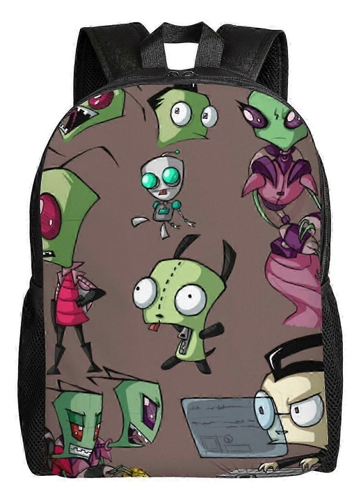 Раница от Oxford 600D с принт Invader Zim, отделение за лаптоп 15 инча, регулируеми презрамки и странични джобове, многоцветна