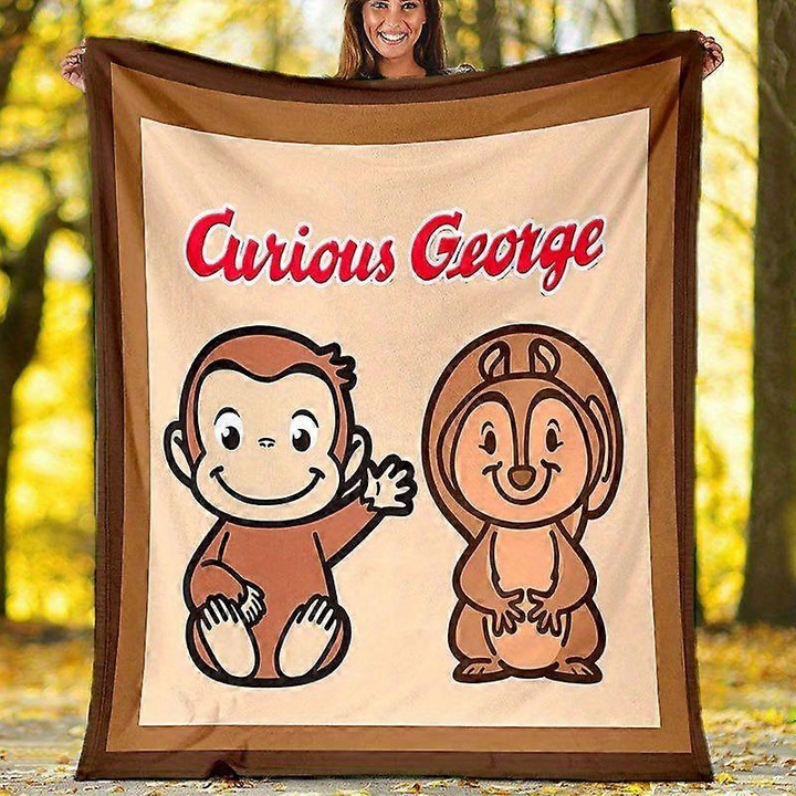 Одеяло с принт Curious George FRU-CJK0424-260828-046, полар против натрупване на власинки от полиестер, бежово/кафяво