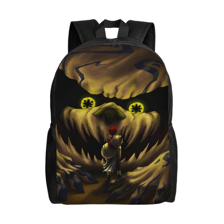 Rucsac din Oxford 600D cu fund PVC, imprimeu Gaara full print, compartiment pentru laptop 15 inch, multicolor