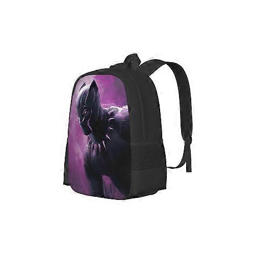 Rucsac casual din Oxford 600D (poliester) cu imprimeu 3D Black Panther, compartiment pentru laptop 15 inch, rezistent la stropire, negru/mov